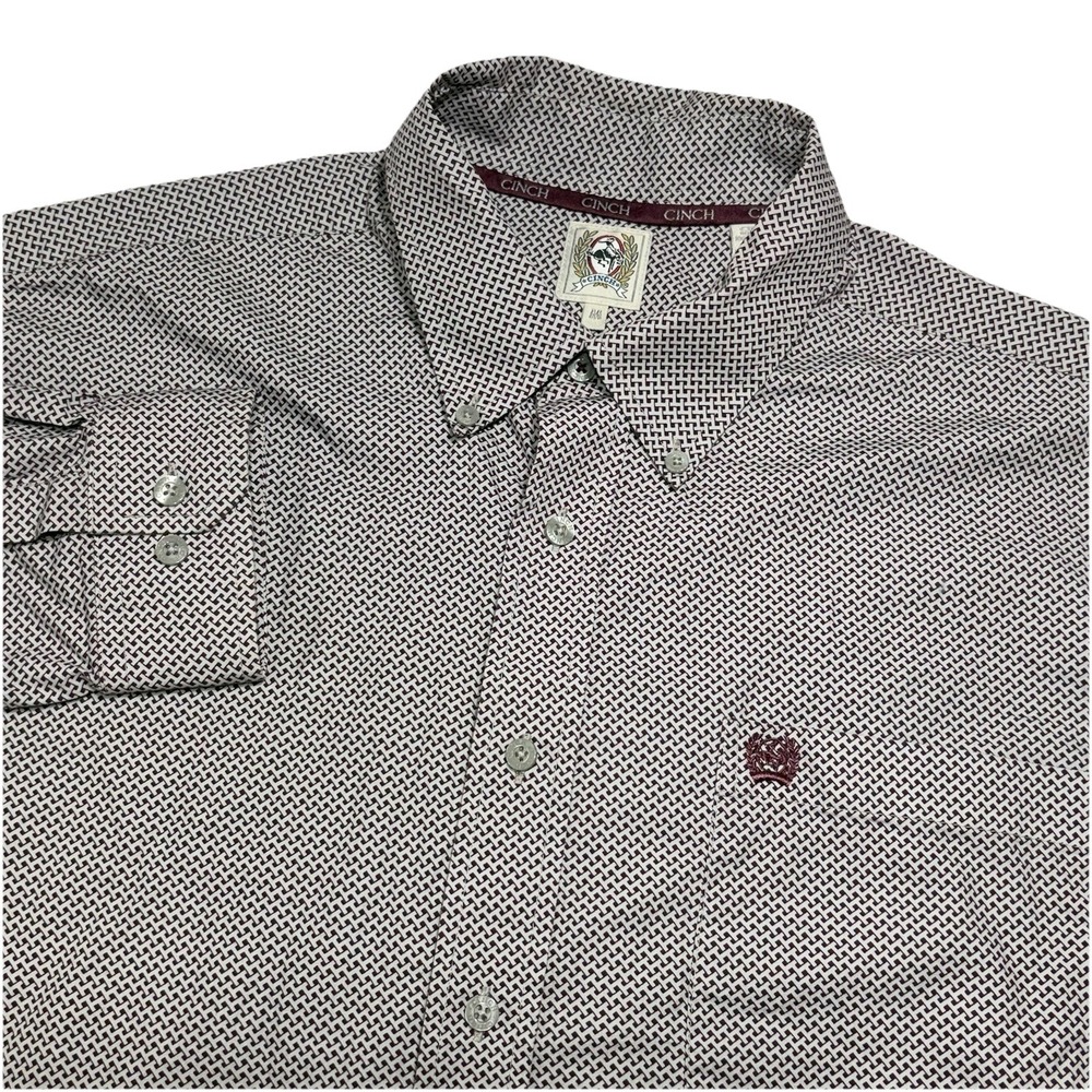 Cinch Shirt Mens M Geometric Weave Maroon‎ Western Long Sleeve Button Down Rodeo